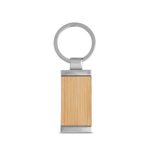 Chaveiro retangular em bambu com revestimento em metal - Brinde Corporativo Personalizado | Enova
