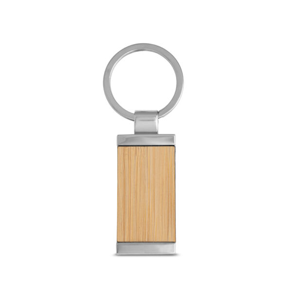 Chaveiro retangular em bambu com revestimento em metal - Brinde Corporativo Personalizado | Enova