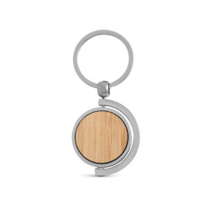 Chaveiro redondo em bambu com revestimento em metal - Brinde Corporativo Personalizado | Enova