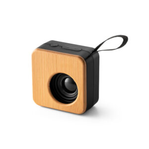 Caixa de som portátil em bambu e ABS 100% reciclado - Brinde Corporativo Personalizado | Enova