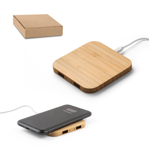 Carregador wireless super rápido em bambu 15 W - Enova Brindes Personalizados