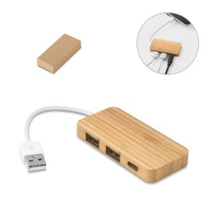Hub em bambu com 2 portas - Enova Brindes Personalizados