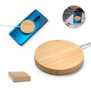 Carregador magnético wireless super rápido em bambu 15 W - Enova Brindes Personalizados