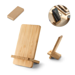 Carregador wireless super rápido e suporte em bambu para smartphone 10 W - Enova Brindes Personalizados