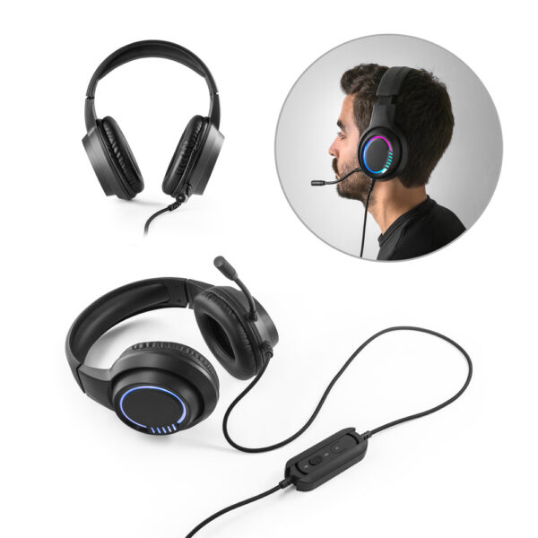 Fones de ouvido para jogos com microfone de alta qualidade incorporado com luzes RGB - Enova Brindes Personalizados