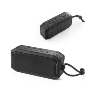 Caixa de som portátil com microfone, em ABS 100% reciclado, à prova de água com IPX7 1200 mAh - Enova Brindes Personalizados