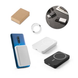 Bateria portátil em ABS 100% reciclado e bateria em lítio 5000 mAh - Enova Brindes Personalizados