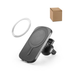 Carregador magnético wireless em ABS (60% reciclado) e silicone com a funcionalidade de suporte para carro - Enova Brindes Personalizados