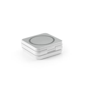 Carregador magnético wireless super rápido dobrável em ABS 100% reciclado que permite carregar três dispositivos simultaneamente - Brinde Corporativo Personalizado | Enova