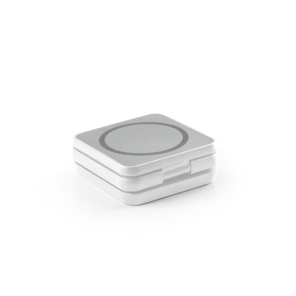 Carregador magnético wireless super rápido dobrável em ABS 100% reciclado que permite carregar três dispositivos simultaneamente - Brinde Corporativo Personalizado | Enova