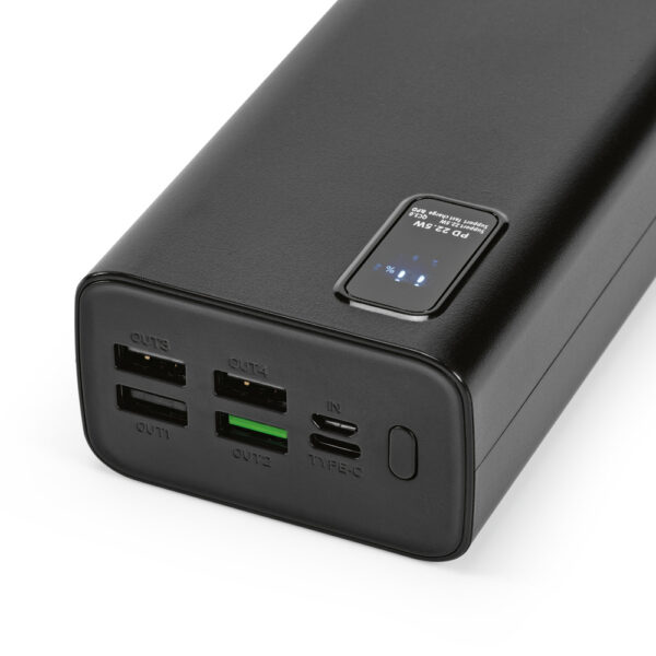 Bateria portátil em ABS 100% reciclado e bateria em lítio 30000 mAh - Brinde Corporativo Personalizado | Enova