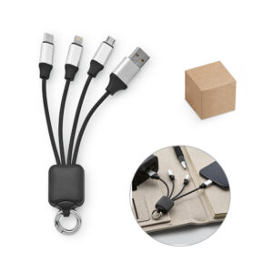 Cabo USB de carregamento rápido 3 em 1 com corpo em PET 100% reciclado (100% rPET) - Enova Brindes Personalizados