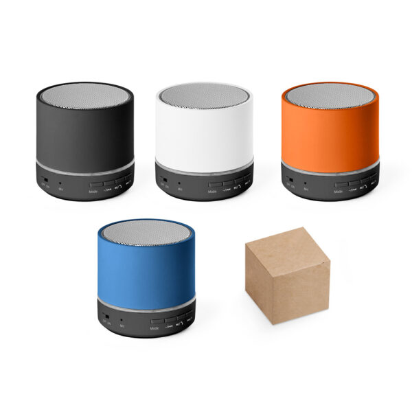 Caixa de som portátil com microfone, em ABS 100% reciclado - Enova Brindes Personalizados
