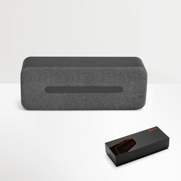 Caixa de som portátil com microfone em ABS - Enova Brindes Personalizados