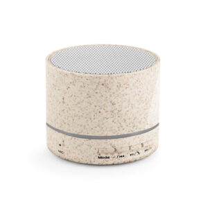 Caixa de som portátil com microfone, em fibra de palha de trigo e ABS 100% reciclado - Brinde Corporativo Personalizado | Enova