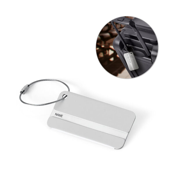 Identificador de bagagem em alumínio com cordão - Enova Brindes Personalizados
