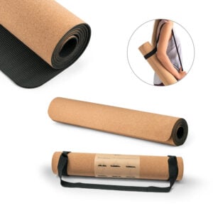 Tapete de exercício para yoga em cortiça e TPE com espessura até 3.7 mm - Enova Brindes Personalizados
