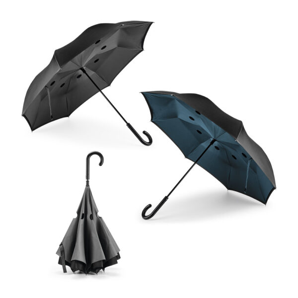 Guarda-chuva reversível em pongee 190T com fecho automático - Enova Brindes Personalizados