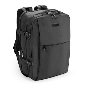 Mochila de viagem em poliéster reciclado 600D de alta densidade, com bolso para notebook 17.3" e placa para gravação 29 L - Brinde Corporativo Personalizado | Enova