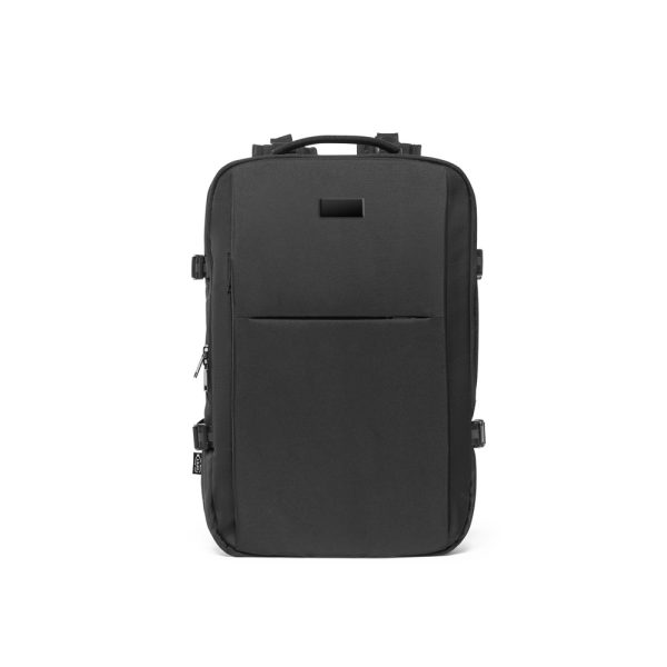Mochila de viagem em poliéster reciclado 600D de alta densidade, com bolso para notebook 17.3" e placa para gravação 29 L - Brinde Corporativo Personalizado | Enova