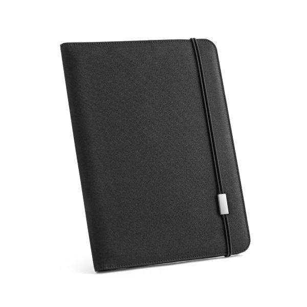 Pasta A4 em poliéster 100% reciclado 300D com caderno com 40 páginas pautadas - Brinde Corporativo Personalizado | Enova