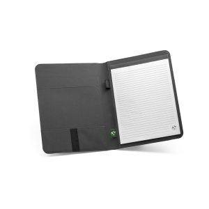 Pasta A4 em poliéster 100% reciclado 300D com caderno com 40 páginas pautadas - Brinde Corporativo Personalizado | Enova