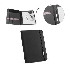 Pasta A4 em poliéster 100% reciclado 300D com caderno com 40 páginas pautadas - Enova Brindes Personalizados