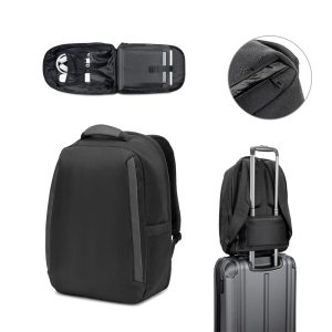 Mochila antirroubo, em poliéster reciclado 600D twill, resistente à água, e bolso para notebook 17.3″ 20 L - Enova Brindes Personalizados