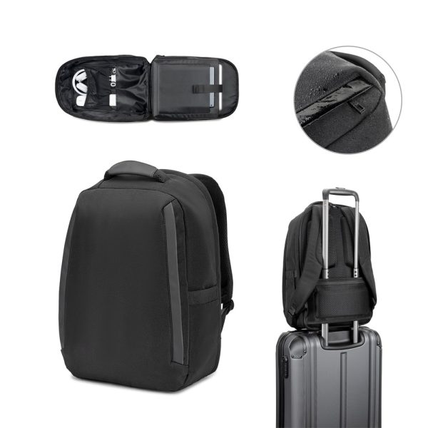 Mochila antirroubo, em poliéster reciclado 600D twill, resistente à água, e bolso para notebook 17.3″ 20 L - Enova Brindes Personalizados