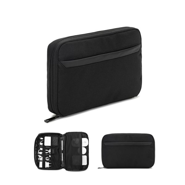 Bolsa organizadora espaçosa para acessórios tecnológicos em poliéster reciclado 600D twill - Enova Brindes Personalizados