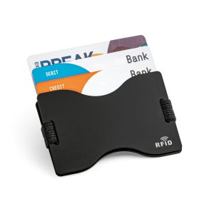 Porta cartões com bloqueio RFID e fita elástica em poliéster - Brinde Corporativo Personalizado | Enova