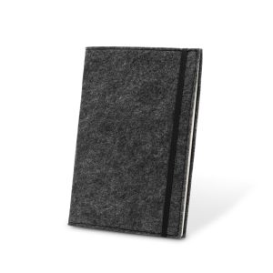 Caderno A5 com capa em feltro 100% reciclado, com 160 páginas pautadas recicladas - Brinde Corporativo Personalizado | Enova