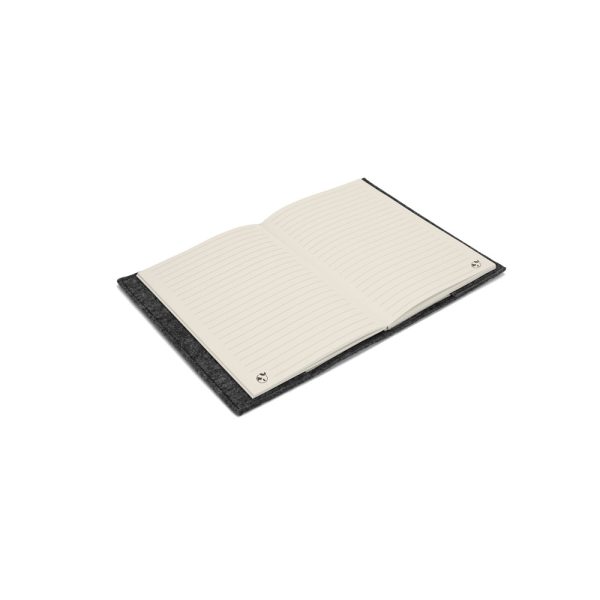 Caderno A5 com capa em feltro 100% reciclado, com 160 páginas pautadas recicladas - Brinde Corporativo Personalizado | Enova