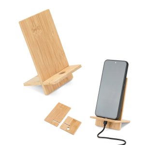 Suporte para celular em bambu, desmontável em duas partes - Enova Brindes Personalizados