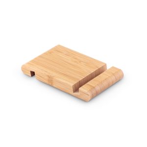 Suporte para celular em bambu com duas canaletas de tamanhos diferentes - Brinde Corporativo Personalizado | Enova