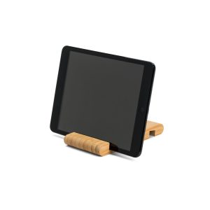 Suporte para celular em bambu com duas canaletas de tamanhos diferentes - Brinde Corporativo Personalizado | Enova
