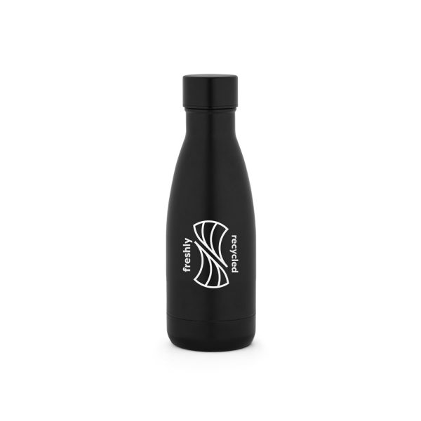 Garrafa térmica em aço inox 90% reciclado com parede dupla, isolada a vácuo e acabamento em mate 400 mL - Brinde Corporativo Personalizado | Enova