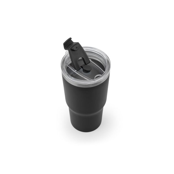 Copo de viagem compacto em aço inox 91% reciclado com parede dupla isolada a vácuo e acabamento mate 600 mL - Brinde Corporativo Personalizado | Enova