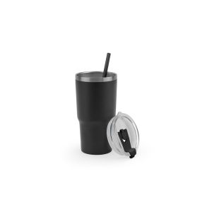 Copo de viagem compacto em aço inox 91% reciclado com parede dupla isolada a vácuo e acabamento mate 600 mL - Brinde Corporativo Personalizado | Enova