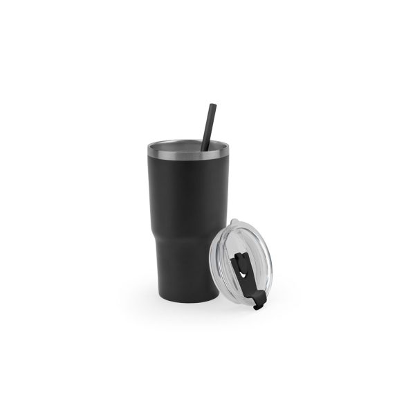 Copo de viagem compacto em aço inox 91% reciclado com parede dupla isolada a vácuo e acabamento mate 600 mL - Brinde Corporativo Personalizado | Enova