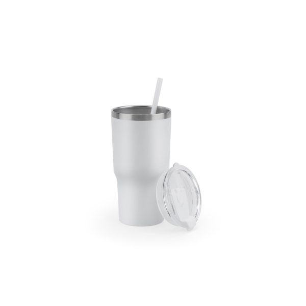 Copo de viagem compacto em aço inox 91% reciclado com parede dupla isolada a vácuo e acabamento mate 600 mL - Brinde Corporativo Personalizado | Enova