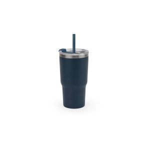 Copo de viagem compacto em aço inox 91% reciclado com parede dupla isolada a vácuo e acabamento mate 600 mL - Brinde Corporativo Personalizado | Enova