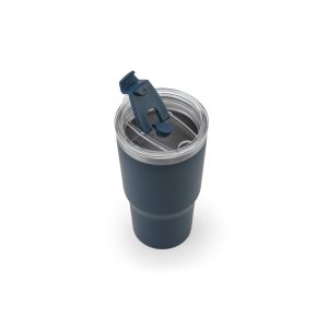 Copo de viagem compacto em aço inox 91% reciclado com parede dupla isolada a vácuo e acabamento mate 600 mL - Brinde Corporativo Personalizado | Enova