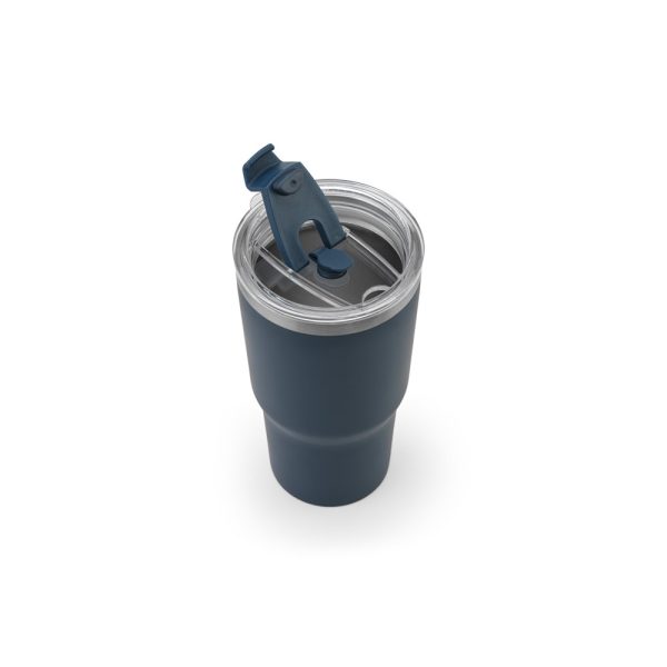 Copo de viagem compacto em aço inox 91% reciclado com parede dupla isolada a vácuo e acabamento mate 600 mL - Brinde Corporativo Personalizado | Enova