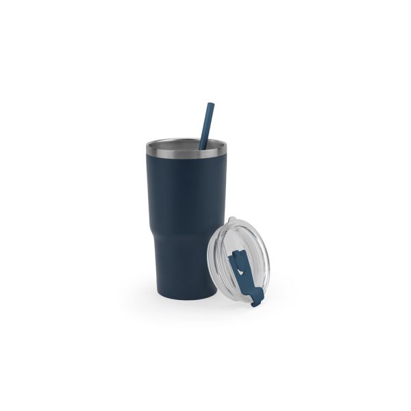 Copo de viagem compacto em aço inox 91% reciclado com parede dupla isolada a vácuo e acabamento mate 600 mL - Brinde Corporativo Personalizado | Enova
