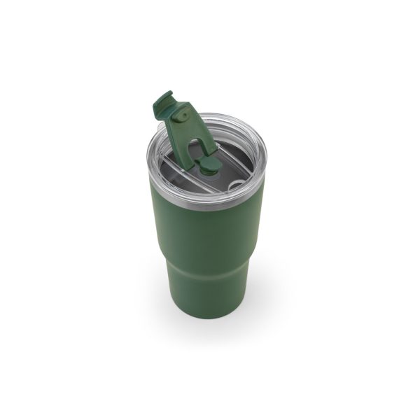 Copo de viagem compacto em aço inox 91% reciclado com parede dupla isolada a vácuo e acabamento mate 600 mL - Brinde Corporativo Personalizado | Enova