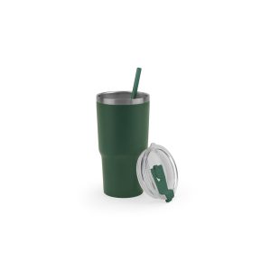 Copo de viagem compacto em aço inox 91% reciclado com parede dupla isolada a vácuo e acabamento mate 600 mL - Brinde Corporativo Personalizado | Enova