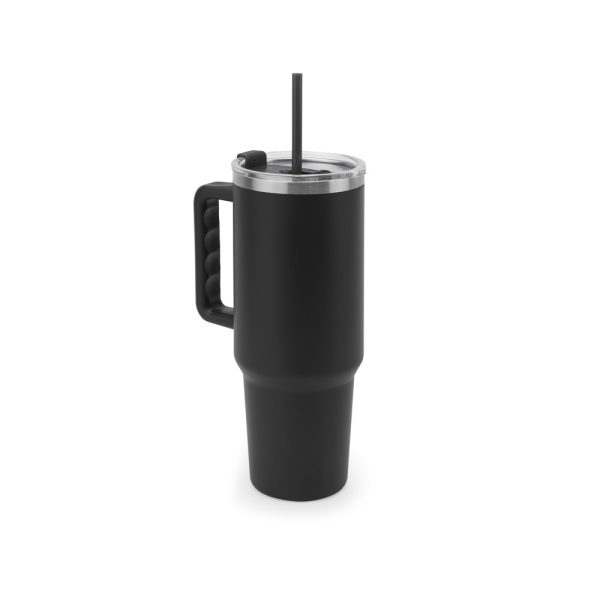 Copo de viagem de grande dimensão em aço inoxidável 91% reciclado com parede dupla isolada a vácuo e acabamento em mate 1300 mL - Brinde Corporativo Personalizado | Enova