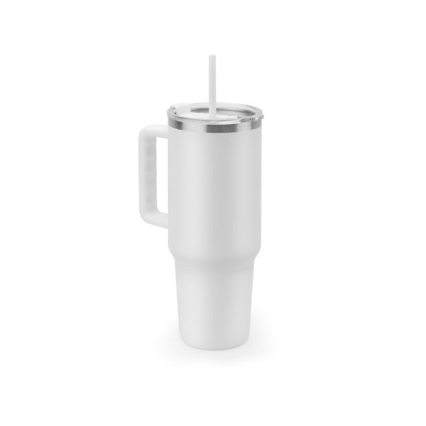 Copo de viagem de grande dimensão em aço inoxidável 91% reciclado com parede dupla isolada a vácuo e acabamento em mate 1300 mL - Brinde Corporativo Personalizado | Enova