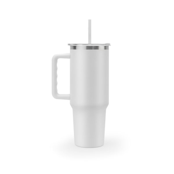 Copo de viagem de grande dimensão em aço inoxidável 91% reciclado com parede dupla isolada a vácuo e acabamento em mate 1300 mL - Brinde Corporativo Personalizado | Enova